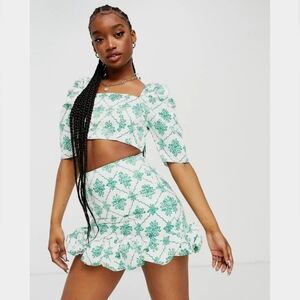 2 set puff sleeve square neck top in green